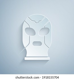 Paper cut Mexican wrestler icon isolated on grey background. Paper art style. Vector.