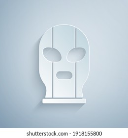 Paper cut Mexican wrestler icon isolated on grey background. Paper art style. Vector.