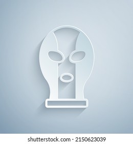 Paper cut Mexican wrestler icon isolated on grey background. Paper art style. Vector