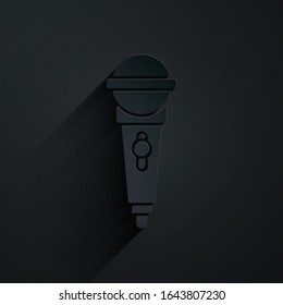 Paper Cut Microphone Icon Isolated On Black Background. On Air Radio Mic Microphone. Speaker Sign. Paper Art Style. Vector Illustration