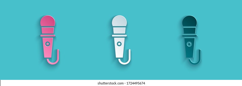 Paper Cut Microphone Icon Isolated On Blue Background. On Air Radio Mic Microphone. Speaker Sign. Paper Art Style. Vector Illustration