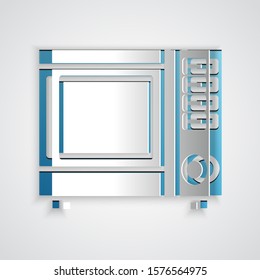 Paper cut Microwave oven icon isolated on grey background. Home appliances icon. Paper art style. Vector Illustration