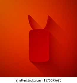 Paper cut Military dog tag icon isolated on red background. Identity tag icon. Army sign. Paper art style. Vector Illustration