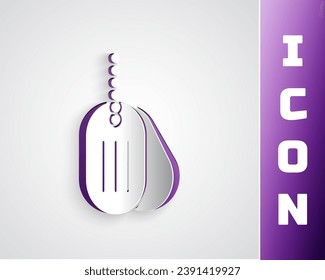 Paper cut Military dog tag icon isolated on grey background. Identity tag icon. Army sign. Paper art style. Vector