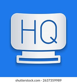 Paper cut Military headquarters icon isolated on blue background. Paper art style. Vector