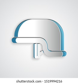 Paper cut Military helmet icon isolated on grey background. Army hat symbol of defense and protect. Protective hat. Paper art style. Vector Illustration