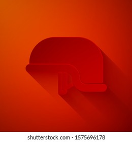 Paper cut Military helmet icon isolated on red background. Army hat symbol of defense and protect. Protective hat. Paper art style. Vector Illustration