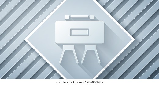 Paper Cut Military Mine Icon Isolated On Grey Background. Claymore Mine Explosive Device. Anti Personnel Mine. Army Explosive. Paper Art Style. Vector