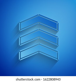 Paper cut Military rank icon isolated on blue background. Military badge sign. Paper art style. Vector Illustration
