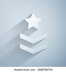 Paper cut Military rank icon isolated on grey background. Military badge sign. Paper art style. Vector