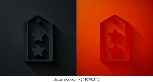 Recorte de papel Icono de rango militar aislado en fondo negro y rojo. Señal de insignia militar. Estilo de arte de papel. Vector