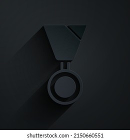 Paper cut Military reward medal icon isolated on black background. Army sign. Paper art style. Vector