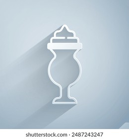 Paper cut Milkshake icon isolated on grey background. Plastic cup with lid and straw. Paper art style. Vector