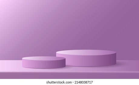 Paper cut of minimal scene with purple cylinder podium on purple background. Product presentation, mock up, show cosmetic. Vector illustration