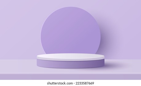 Paper cut of minimal scene with purple cylinder podium on purple background. Product presentation, mock up, show cosmetic. Vector illustration