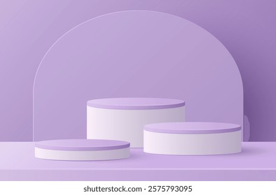 Paper cut of minimal scene with purple cylinder podium on purple background. Product presentation, mock up, show cosmetic. Vector illustration	