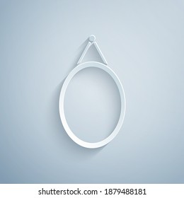 Paper cut Mirror icon isolated on grey background. Paper art style. Vector.