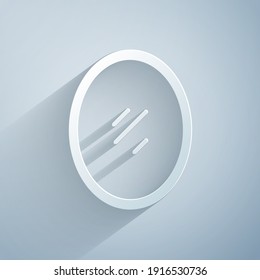 Paper cut Mirror icon isolated on grey background. Paper art style. Vector