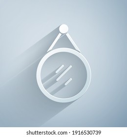 Paper cut Mirror icon isolated on grey background. Paper art style. Vector