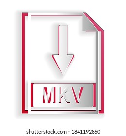 Paper cut MKV file document icon. Download MKV button icon isolated on white background. Paper art style. Vector.