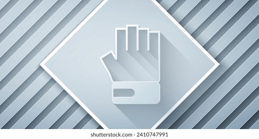 Paper cut MMA glove icon isolated on grey background. Sports accessory fighters. Warrior gloves. Paper art style. Vector