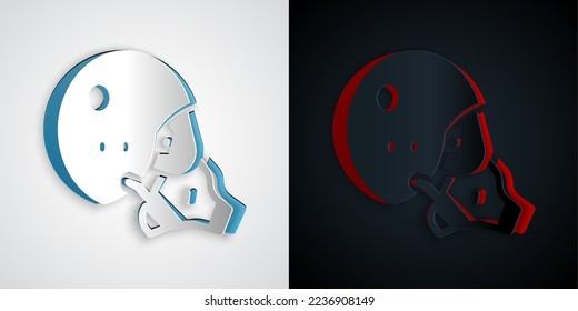 Paper cut Modern pilot helmet icon isolated on grey and black background. Paper art style. Vector