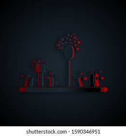 Paper cut Mold icon isolated on black background. Paper art style. Vector Illustration