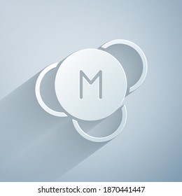 Paper cut Molecule icon isolated on grey background. Structure of molecules in chemistry, science teachers innovative educational poster. Paper art style. Vector