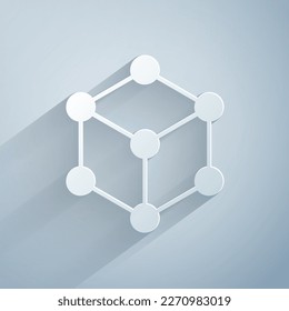 Papier geschnitten Molecule Symbol einzeln auf grauem Hintergrund. Struktur der Moleküle in der Chemie, Lehrer der Wissenschaft innovative Lehrposter. Kunststil aus Papier. Vektorgrafik