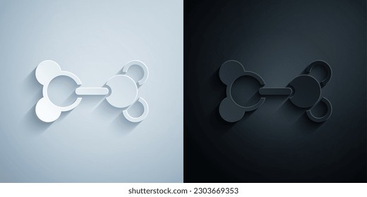 Paper cut Molecule icon isolated on grey and black background. Structure of molecules in chemistry, science teachers innovative educational poster. Paper art style. Vector