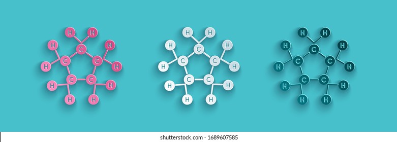 Paper cut Molecule oil icon isolated on blue background. Structure of molecules in chemistry. Paper art style. Vector Illustration