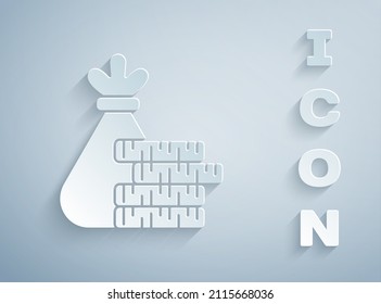 Paper cut Money bag and coin icon isolated on grey background. Dollar or USD symbol. Cash Banking currency sign. Paper art style. Vector Illustration