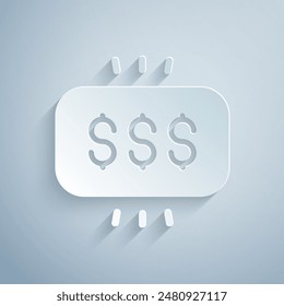 Paper cut Money prize in casino icon isolated on grey background. Paper art style. Vector