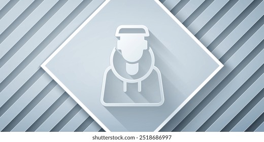 Paper cut Monk icon isolated on grey background. Paper art style. Vector