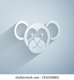 Paper cut Monkey icon isolated on grey background. Animal symbol. Paper art style. Vector