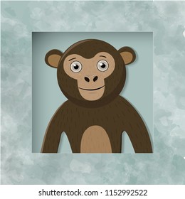 paper cut monkey illustration vector design watercolor