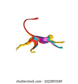 Paper cut monkey, safari animals shape 3D origami. Trendy concept fashion design. Vector illustration