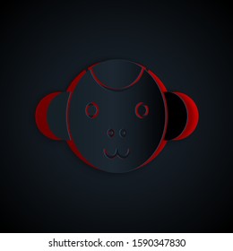 Paper cut Monkey zodiac sign icon isolated on black background. Astrological horoscope collection. Paper art style. Vector Illustration