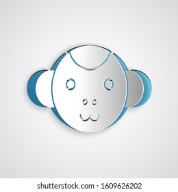 Paper cut Monkey zodiac sign icon isolated on grey background. Astrological horoscope collection. Paper art style. Vector Illustration