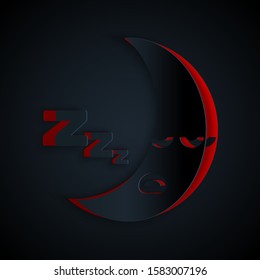 Paper cut Moon icon isolated on black background. Cloudy night sign. Sleep dreams symbol. Night or bed time sign. Paper art style. Vector Illustration