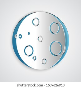 Paper cut Moon icon isolated on grey background. Paper art style. Vector Illustration
