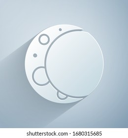 Paper cut Moon icon isolated on grey background. Paper art style. Vector Illustration