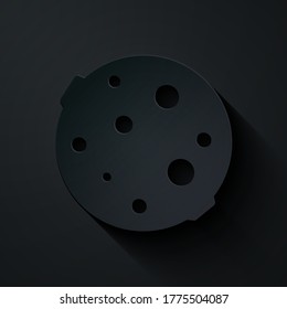Cortar papel Icono de la luna aislado en fondo negro. Estilo de arte de papel. Ilustración vectorial