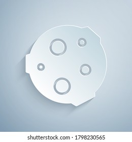 Paper cut Moon icon isolated on grey background. Paper art style. Vector Illustration