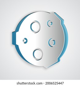 Paper cut Moon icon isolated on grey background. Paper art style. Vector Illustration