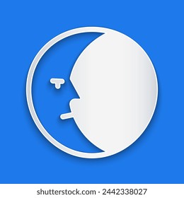 Paper cut Moon icon isolated on blue background. Paper art style. Vector