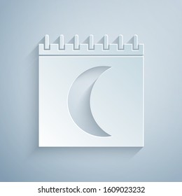 Paper cut Moon phases calendar icon isolated on grey background. Paper art style. Vector Illustration