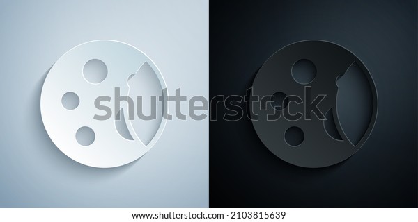 Paper cut Moon phases icon isolated on\
grey and black background. Paper art style.\
Vector