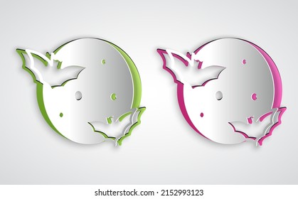 Paper cut Moon and stars icon isolated on grey background. Cloudy night sign. Sleep dreams symbol. Full moon. Night or bed time sign. Paper art style. Vector