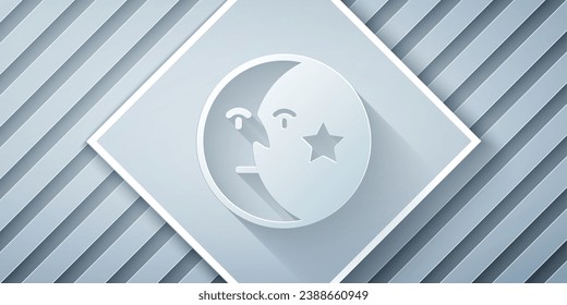 Recorte de papel Icono de la Luna y las estrellas aisladas en fondo gris. Estilo de arte de papel. Vector